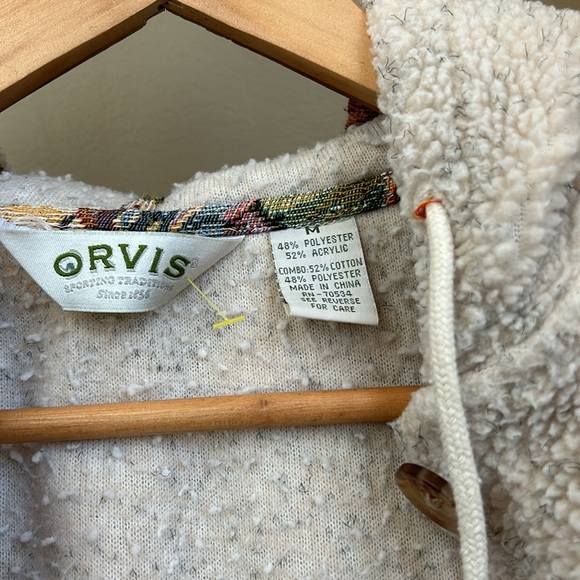 Orvis Teddy Bear Sherpa Tapestry Trim Cream Shacket Jacket Womens size Medium - Picture 12 of 12